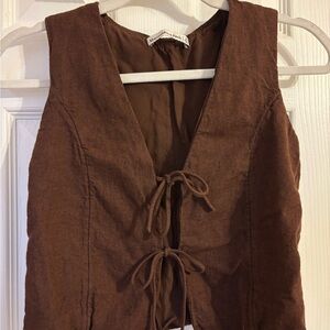 Abercrombie & Fitch Brown Linen Tie Front Top